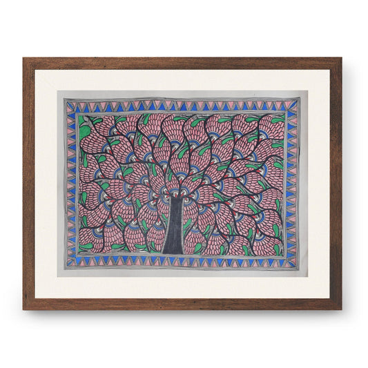 Life of tree in fish pattern in Mithila painting, Madhubani Art, Madhubani Painting