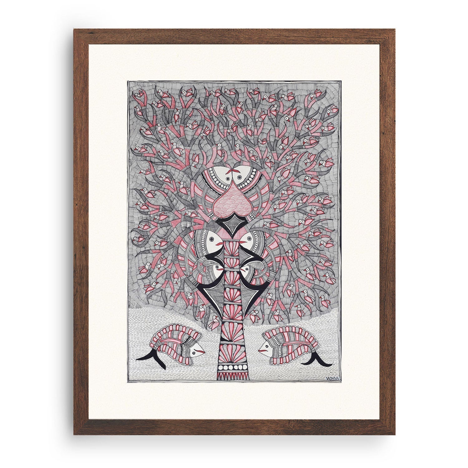 Life of Tree with Fish mode Madhubani Painting, Madhubani Art, Madhubani Painting