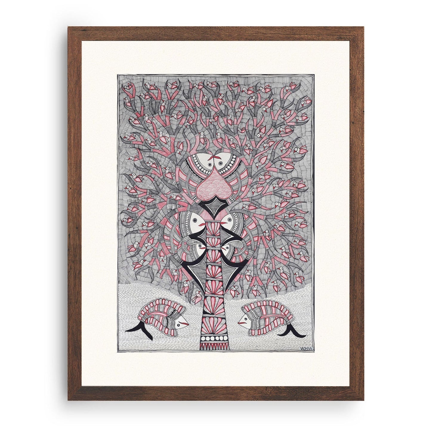 Life of Tree with Fish mode Madhubani Painting, Madhubani Art, Madhubani Painting