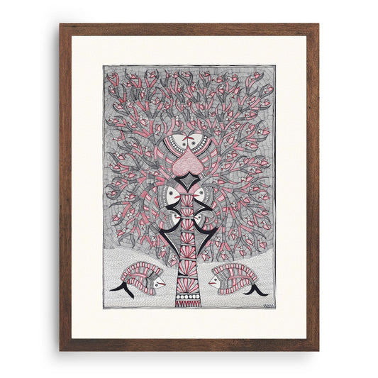 Life of Tree with Fish mode Madhubani Painting, Madhubani Art, Madhubani Painting