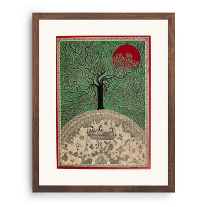 Life of Tree Hand-Painted Madhubani Painting, Framed Art