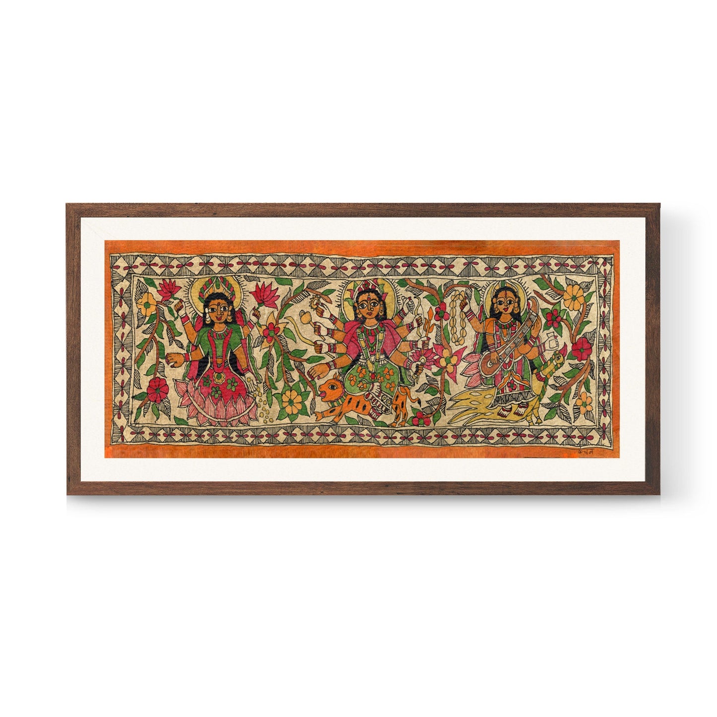 The 3 Devis-Lakshmi,Durga and Saraswati Madhubani painting