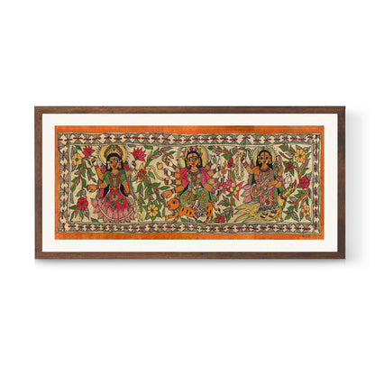 The 3 Devis-Lakshmi,Durga and Saraswati Madhubani painting