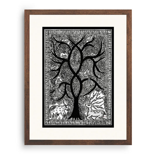 Life of Tree with Deer Madhubani Art