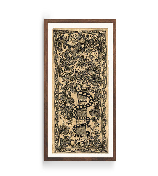 Chandan sai lipte Bhujang Madhubani Painting