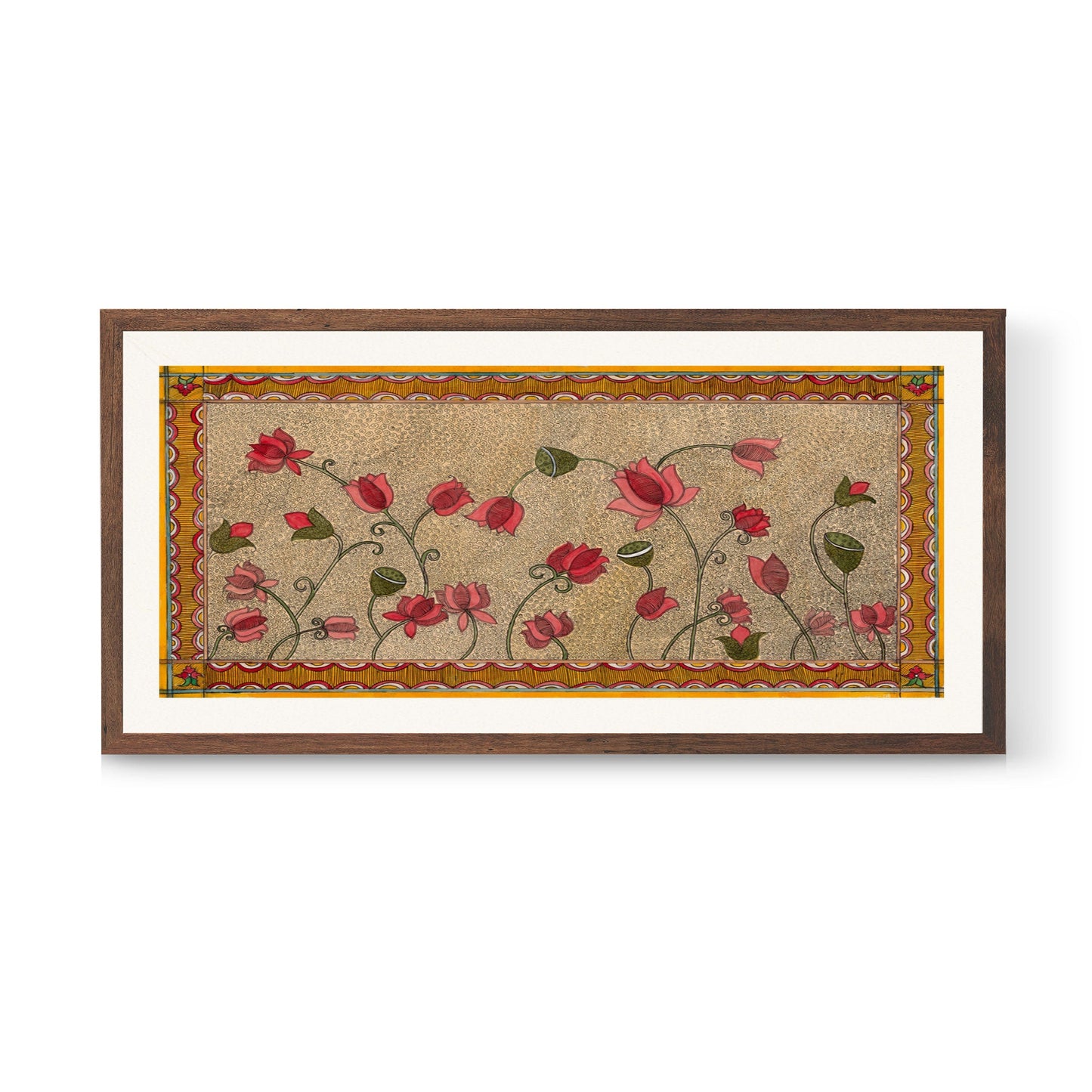 Madhubani Pink Lotus watercolor Artwork