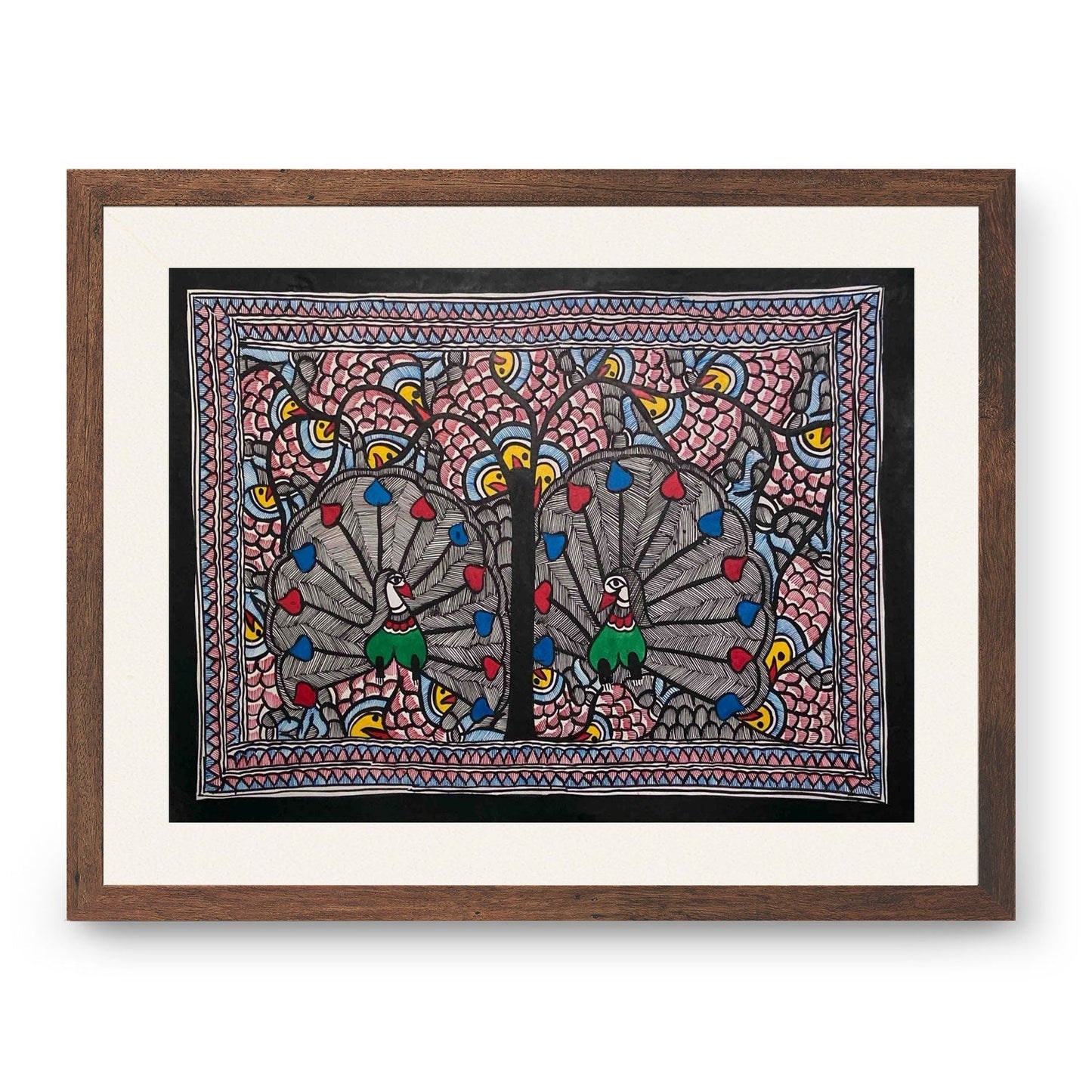 The Peacock in bageecha, Madhubani Art, Madhubani Painting