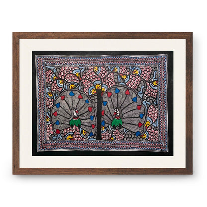 The Peacock in bageecha, Madhubani Art, Madhubani Painting