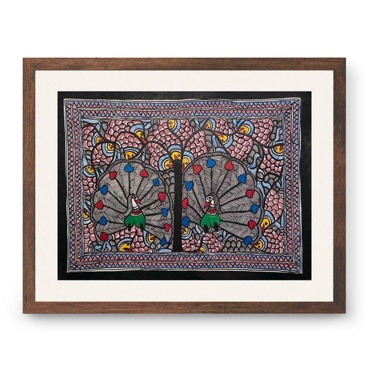 The Peacock in bageecha, Madhubani Art, Madhubani Painting