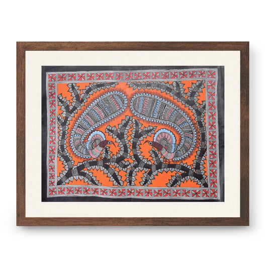 Peacock in the Forest, Madhubani Art, Madhubani Painting