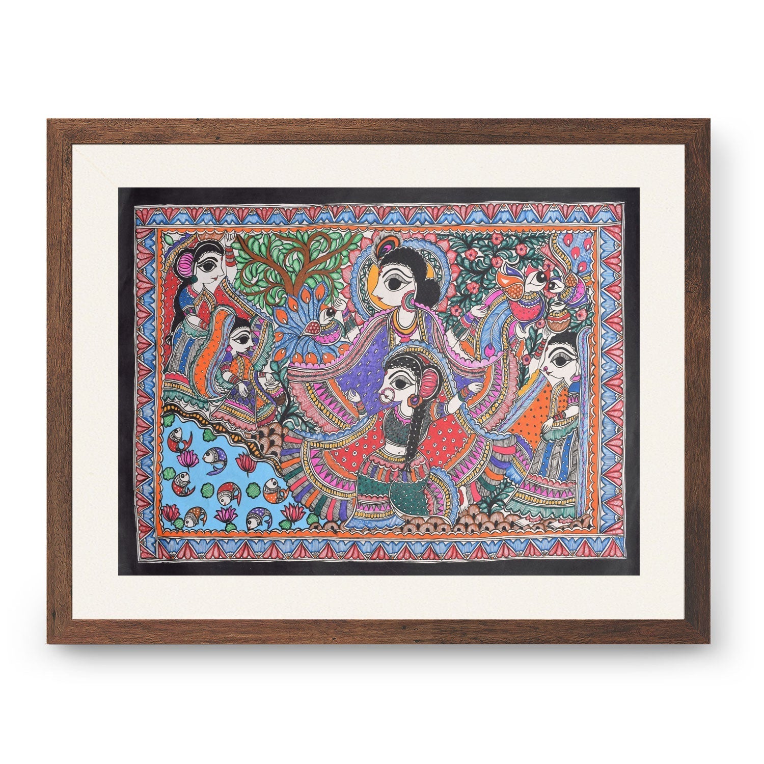 Radha krishna at the river coast, Madhubani Art, Madhubani Painting