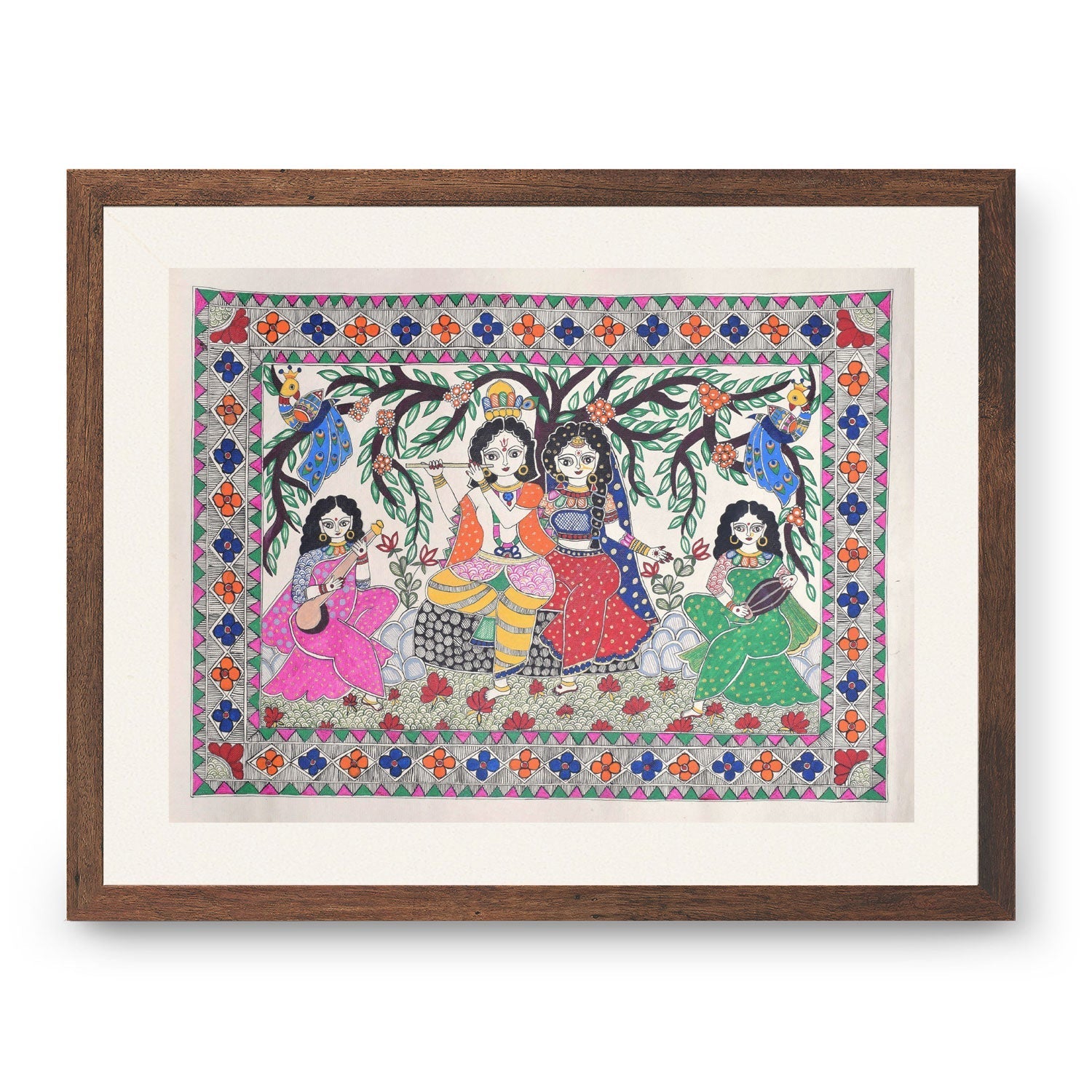 Radhakrishna with gopi, Madhubani Art, Madhubani Painting