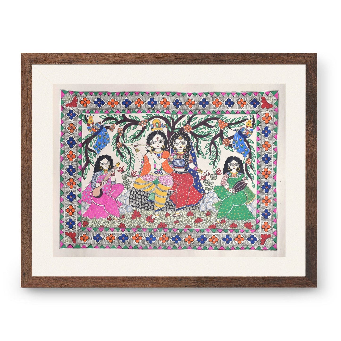 Radhakrishna with gopi, Madhubani Art, Madhubani Painting
