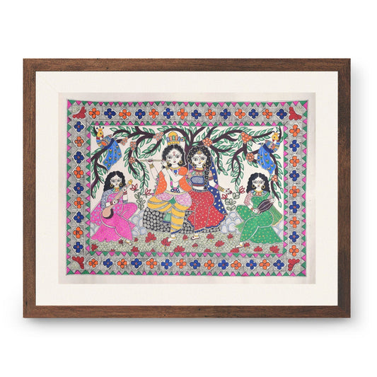 Radhakrishna with gopi, Madhubani Art, Madhubani Painting
