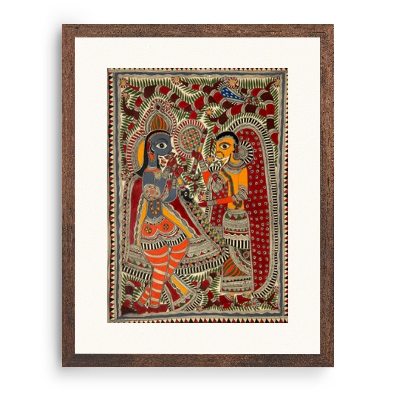 Beautiful Radha Krishna Madhubani Painting, Framed Art