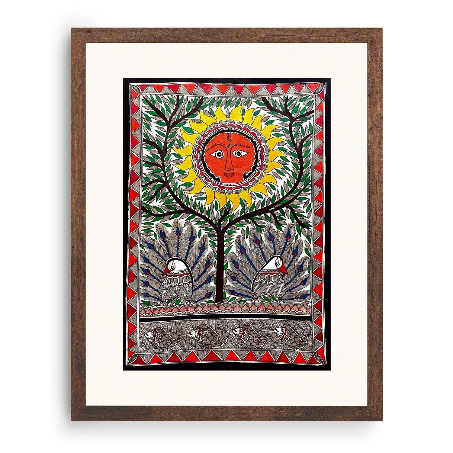 Surya dev with the tree, Madhubani Art, Madhubani Painting