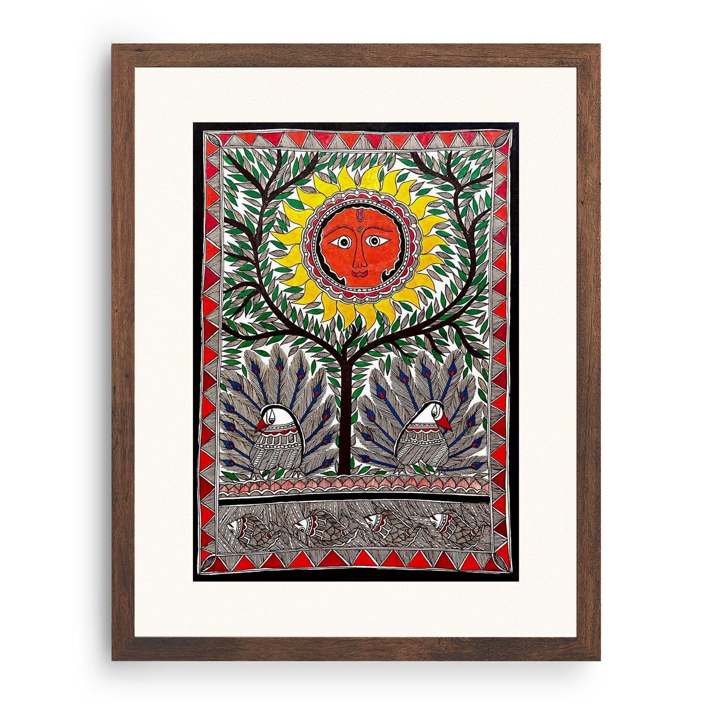 Surya dev with the tree, Madhubani Art, Madhubani Painting