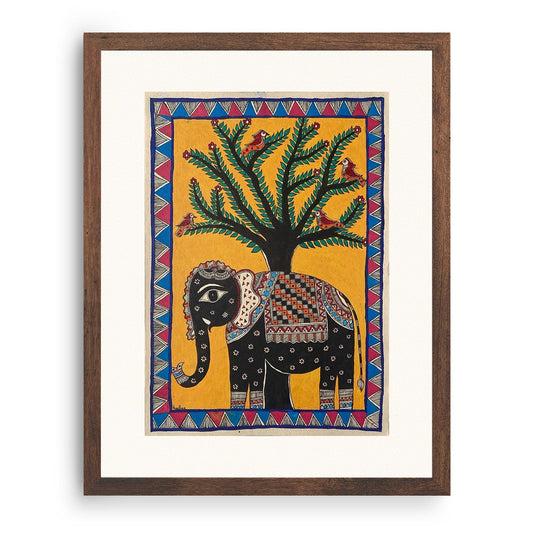 Elephant with tree , Madhubani Art, Madhubani Painting