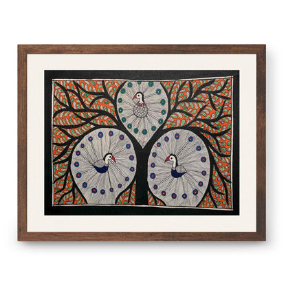 The Peacock with tree, Madhubani Art, Madhubani Painting