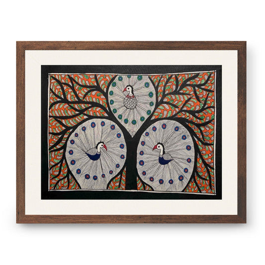 The Peacock with tree, Madhubani Art, Madhubani Painting