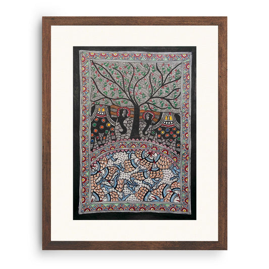 The Elephant with fish Madhubani Art, Madhubani Art, Madhubani Painting