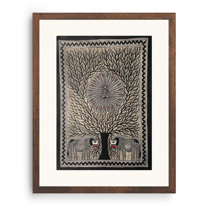 Life of Tree with Peacock and Elephant, Madhubani Art, Madhubani Painting