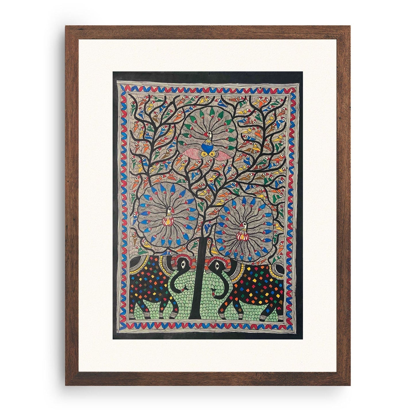 Madhubani Peacock with Elephant, Madhubani Art, Madhubani Painting