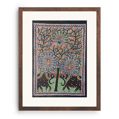 Madhubani Peacock with Elephant, Madhubani Art, Madhubani Painting
