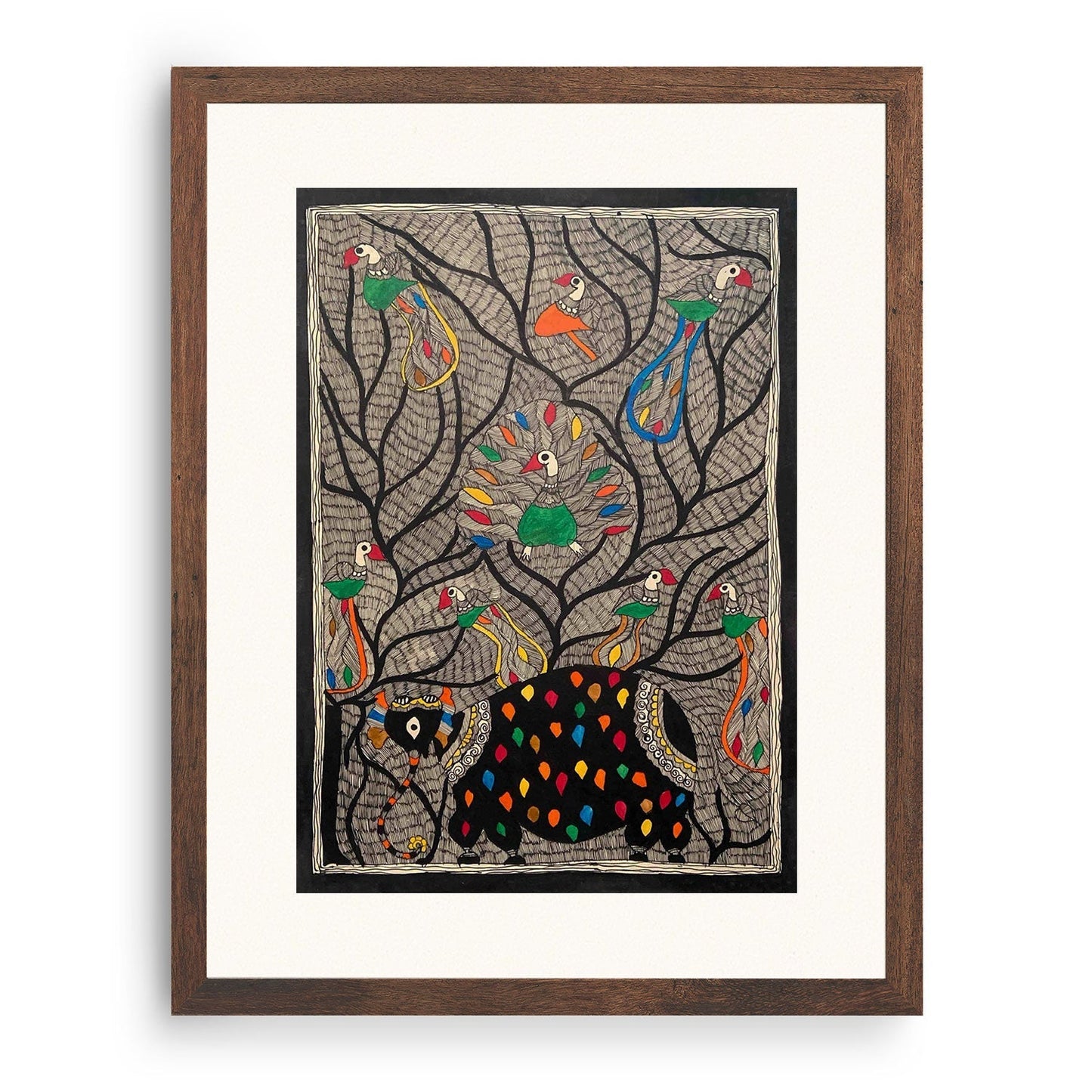 Elephant and Tree madhubani, Madhubani Art, Madhubani Painting