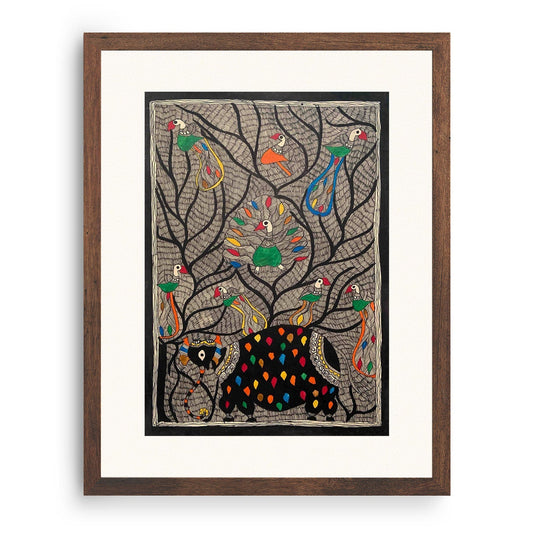 Elephant and Tree madhubani, Madhubani Art, Madhubani Painting