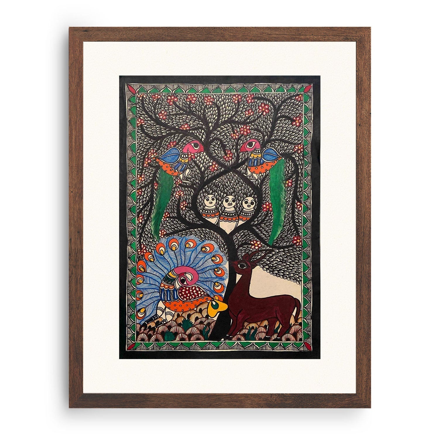 Life of Tree and Peacock Deer, Madhubani Art, Madhubani Painting