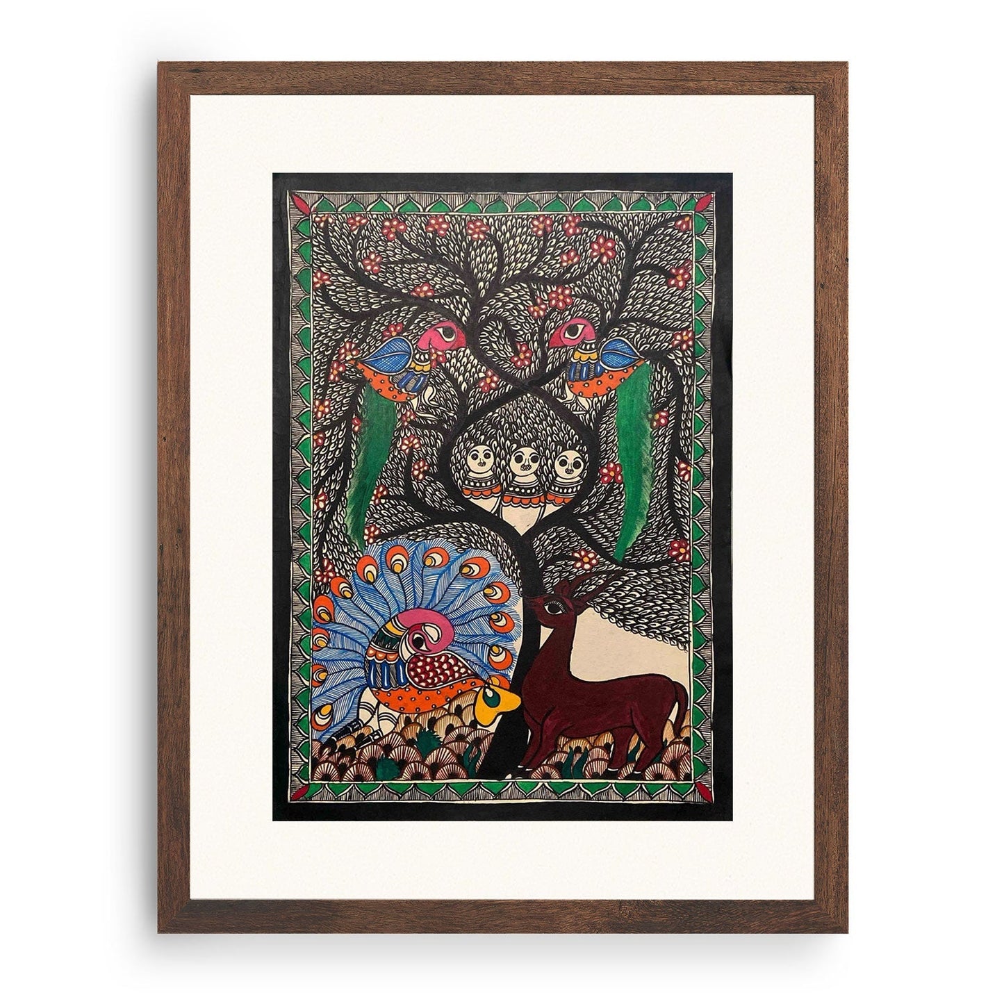 Life of Tree and Peacock Deer, Madhubani Art, Madhubani Painting