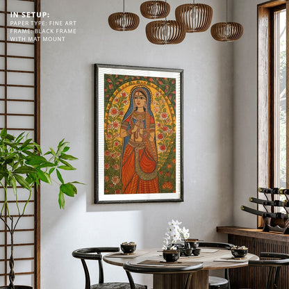 BENEDICTION AMIDST BLOSSOMS MADHUBANI PAINTING