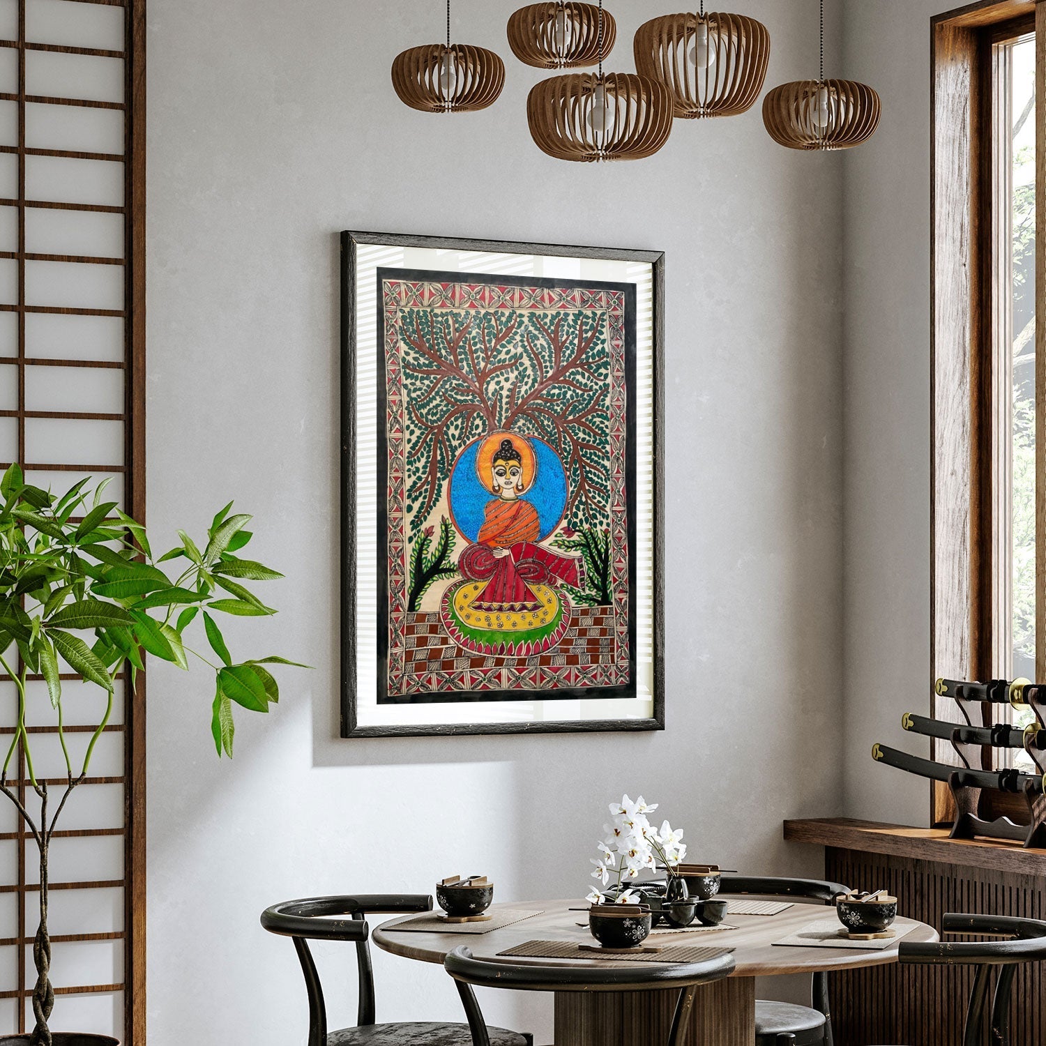 Lord buddha on mat, Madhubani Art, Madhubani Painting