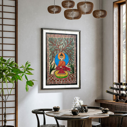 Lord buddha on mat, Madhubani Art, Madhubani Painting
