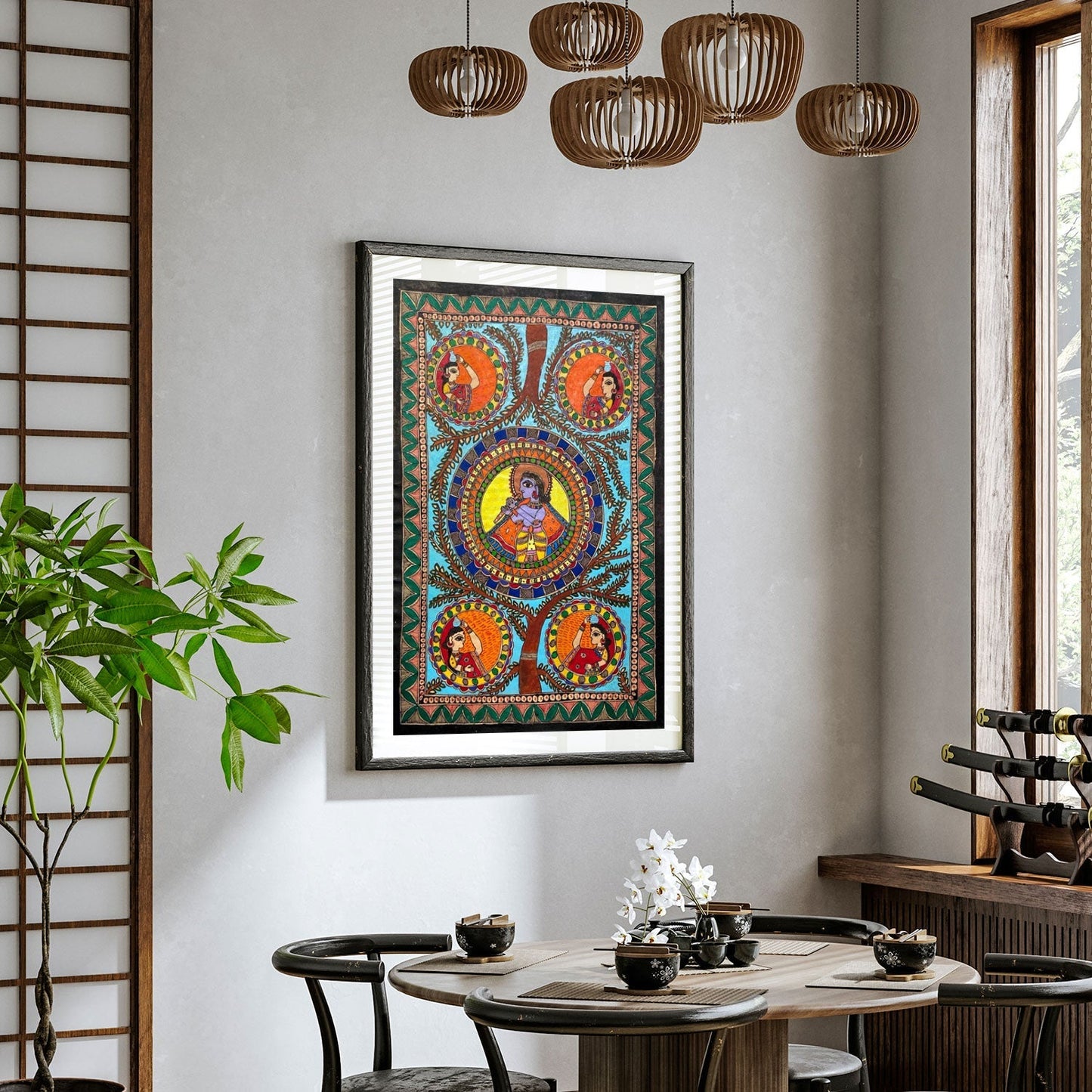 Kanhaiyya ji with Gopiya , Madhubani Art, Madhubani Painting