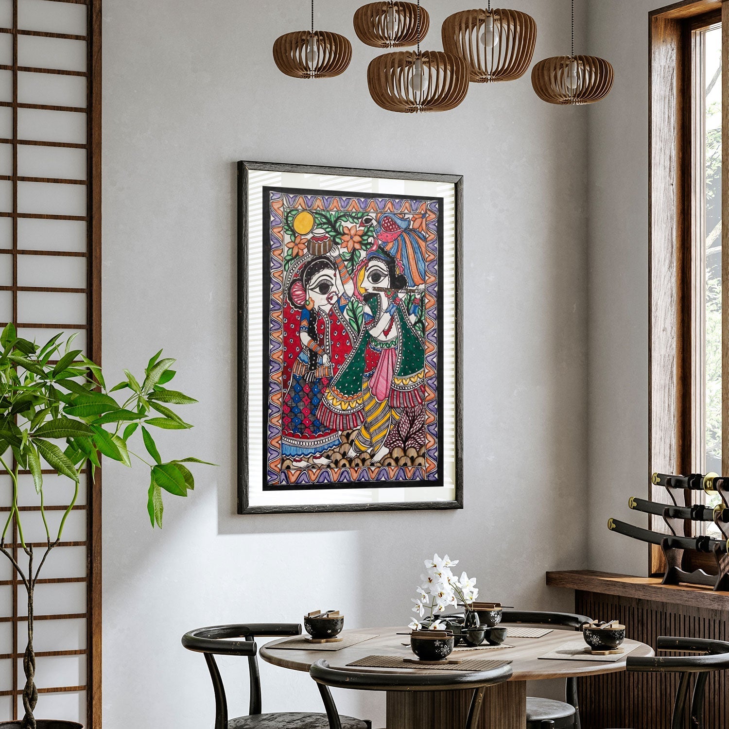 Radha Krishna milan Madhubani Art, Madhubani Art, Madhubani Painting