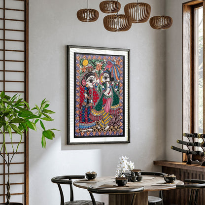 Radha Krishna milan Madhubani Art, Madhubani Art, Madhubani Painting