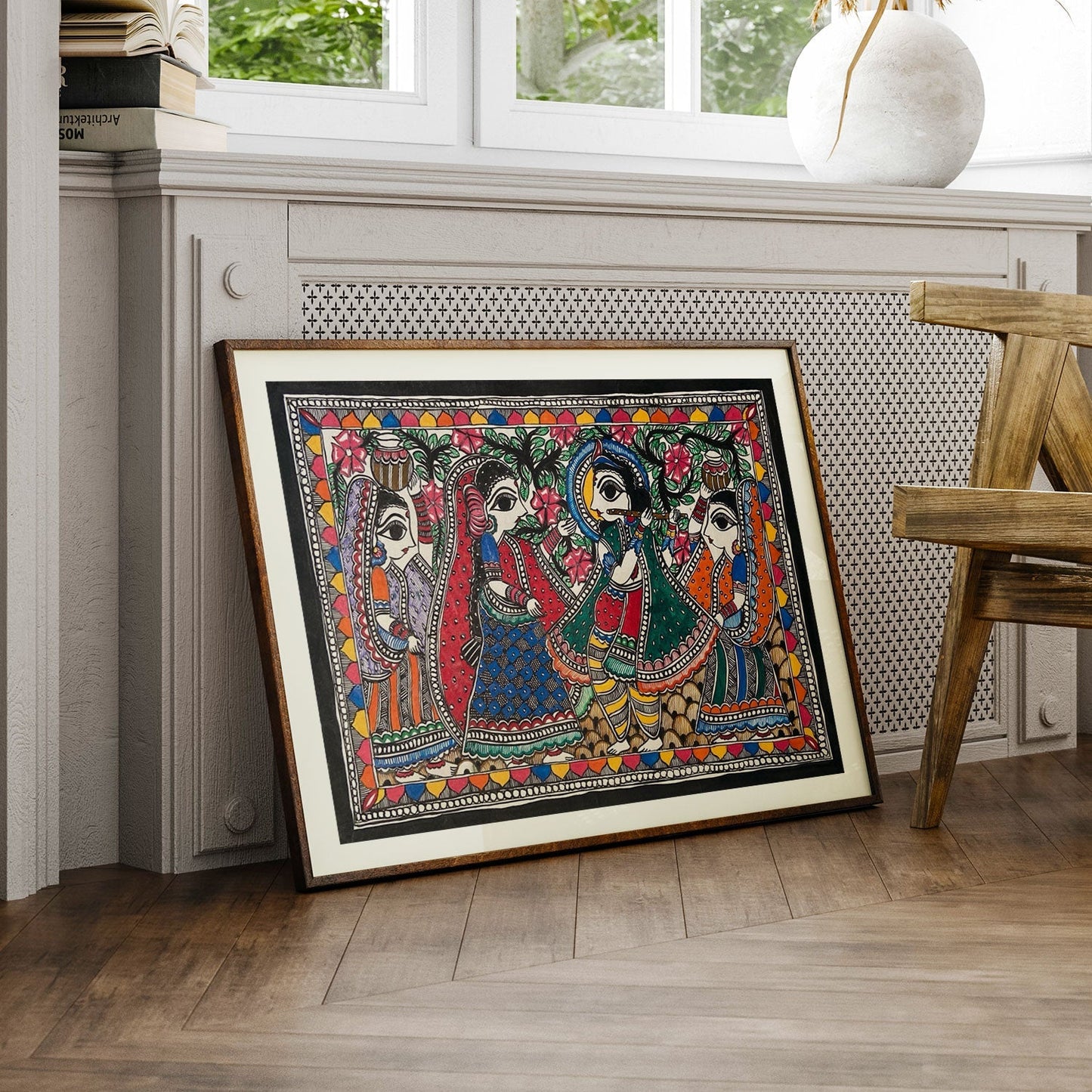 Krishna Dancing with Gopis, Madhubani Art, Madhubani Painting