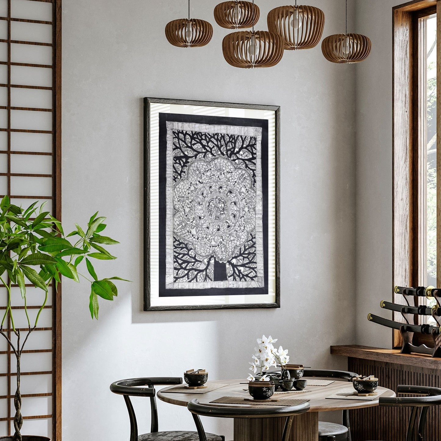 Life of tree godna and kachni pattern Madhubani Painting, Madhubani Art, Madhubani Painting