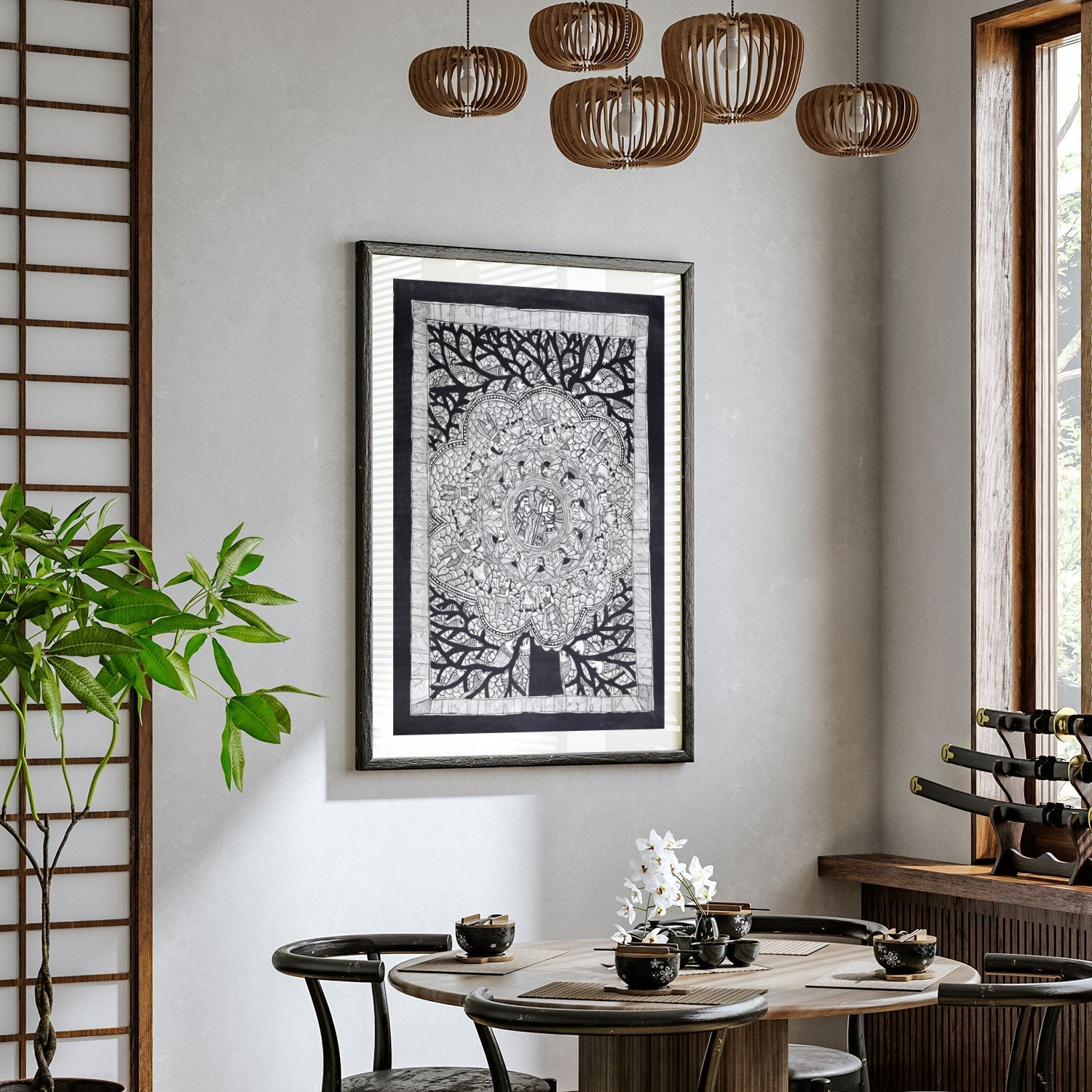 Life of tree godna and kachni pattern Madhubani Painting, Madhubani Art, Madhubani Painting