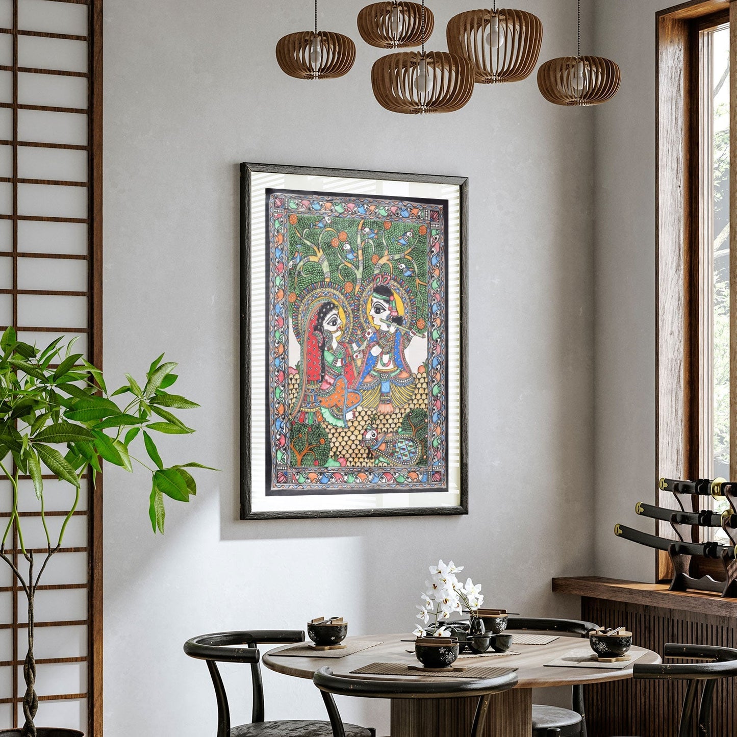 Love Scene of Radha Krishna Madhubani Painting, Madhubani Art, Madhubani Painting