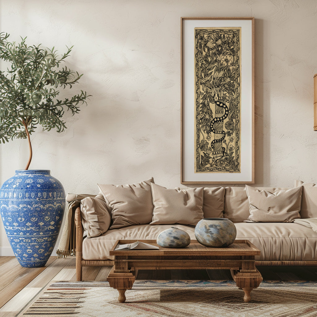 Chandan sai lipte Bhujang Madhubani Painting