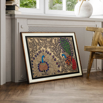 Peacock Dancing Madhubani Art, Madhubani Art, Madhubani Painting