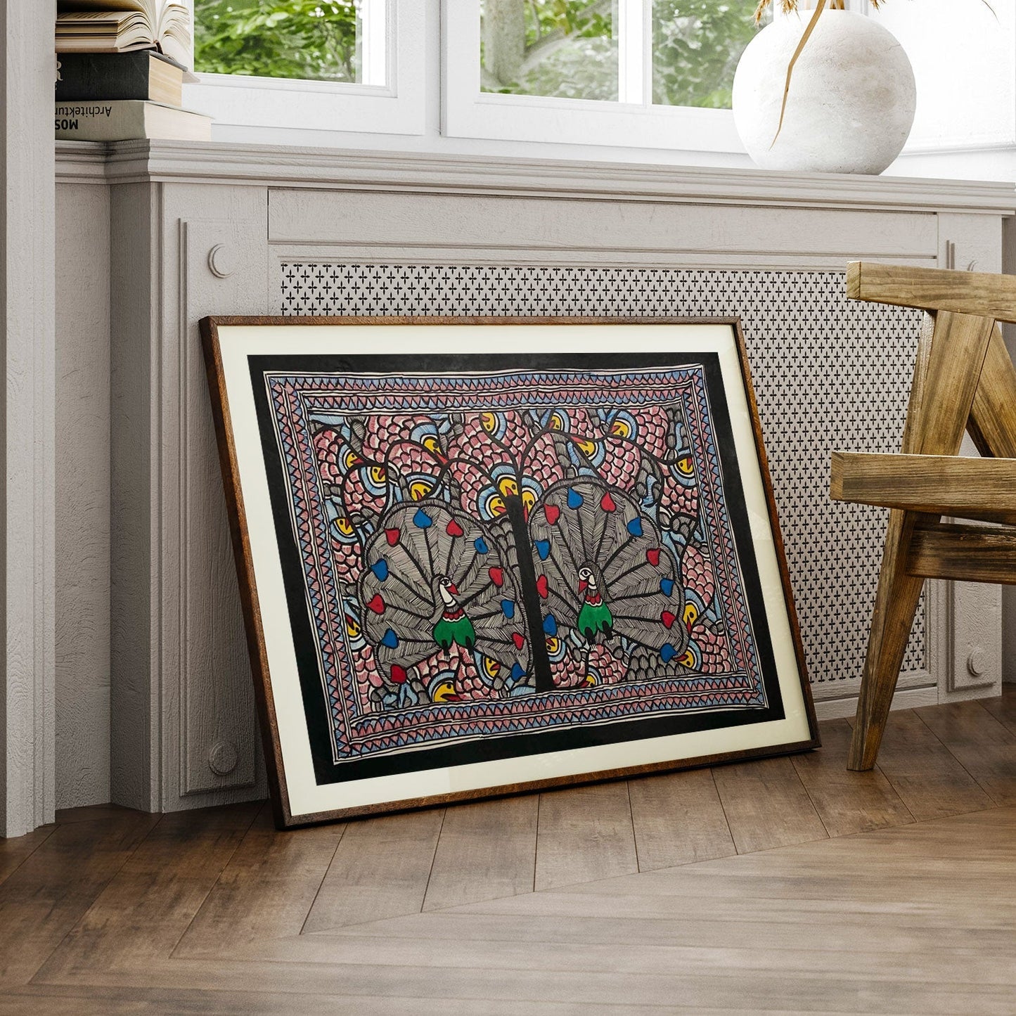 The Peacock in bageecha, Madhubani Art, Madhubani Painting