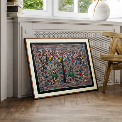 The Peacock in bageecha, Madhubani Art, Madhubani Painting