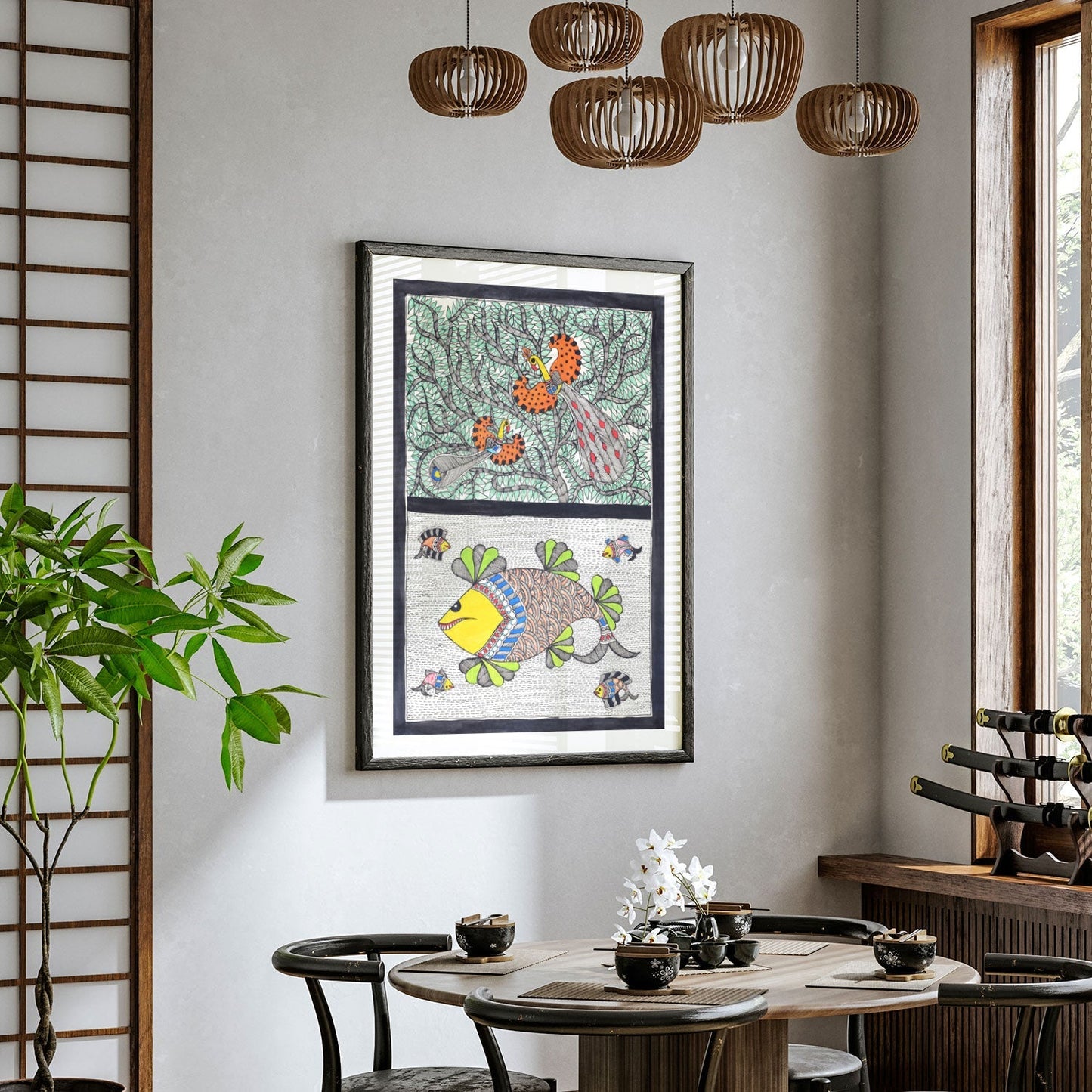 Peacock fish combination Madhubani Painting, Madhubani Art, Madhubani Painting