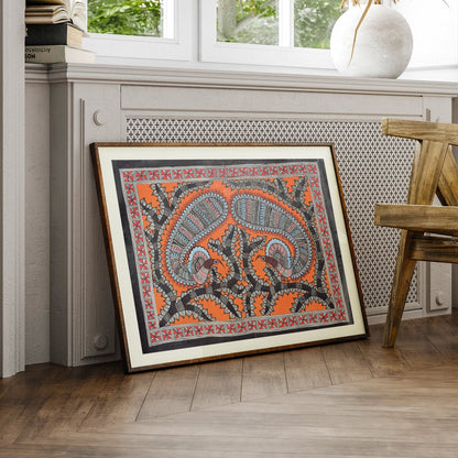 Peacock in the Forest, Madhubani Art, Madhubani Painting