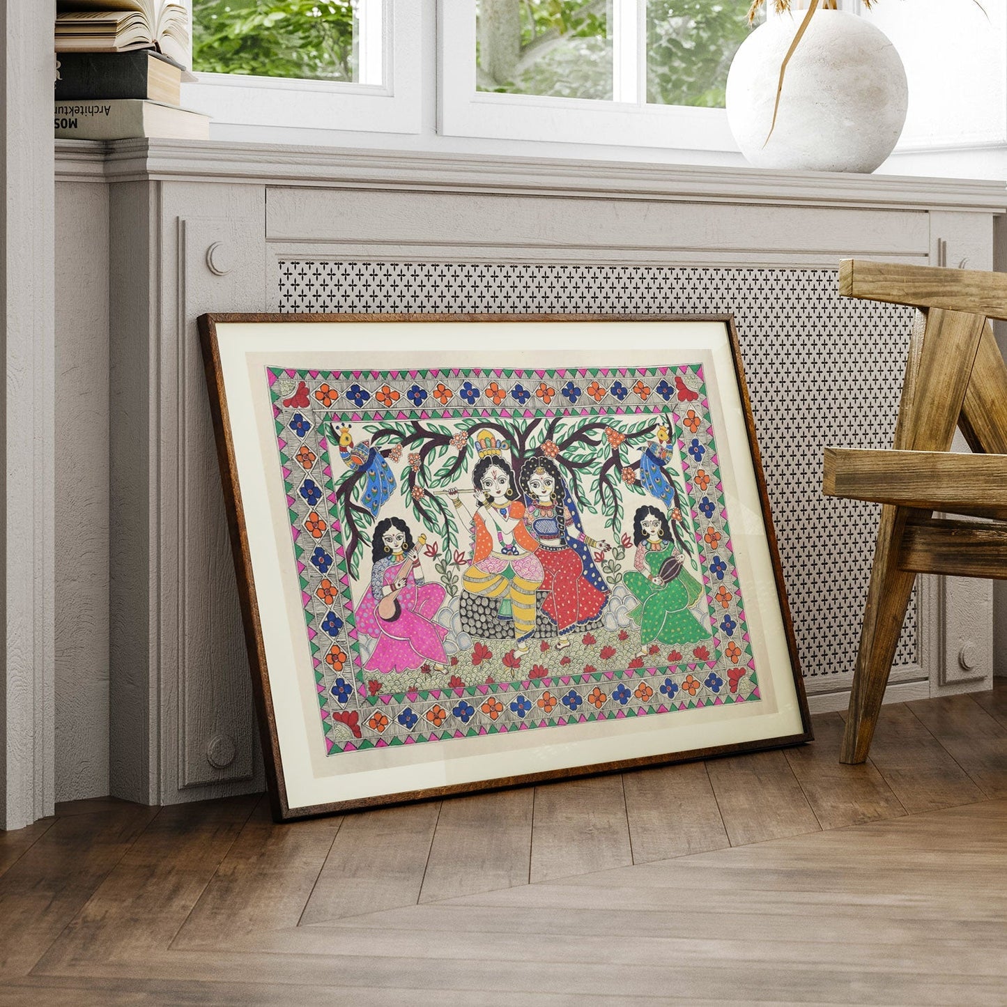 Radhakrishna with gopi, Madhubani Art, Madhubani Painting