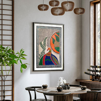 The Peacock with fish, Madhubani Art, Madhubani Painting